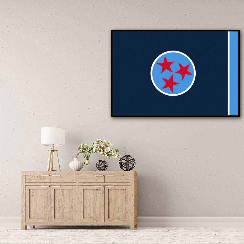 Navy & Teal Tennessee Canvas Flag Art Print - Canvas Black Frame