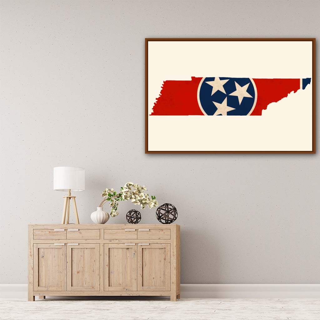 Distressed Tennessee Flag Silhouette Canvas Wall Art Print - Canvas Pecan Frame
