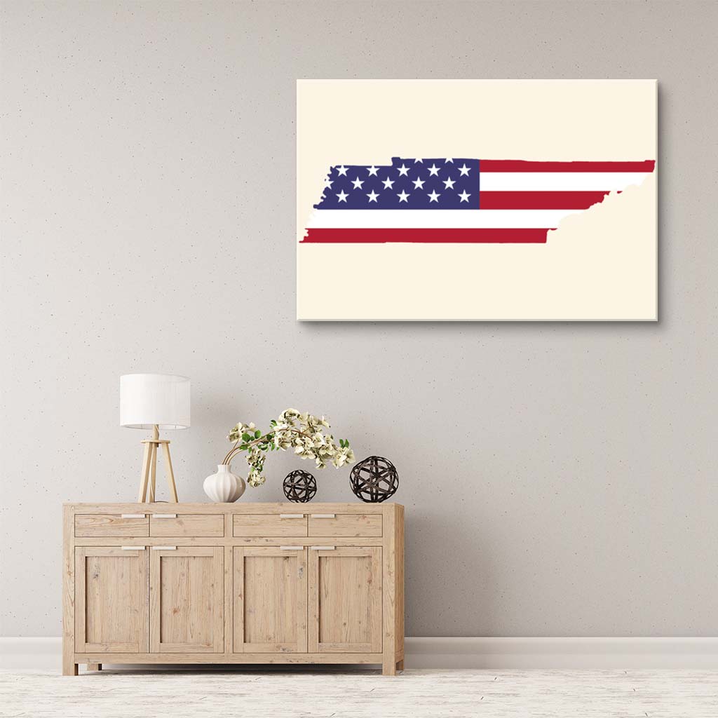 Tennessee American Flag Silhouette Canvas Wall Art Print - Canvas Ready To Hang