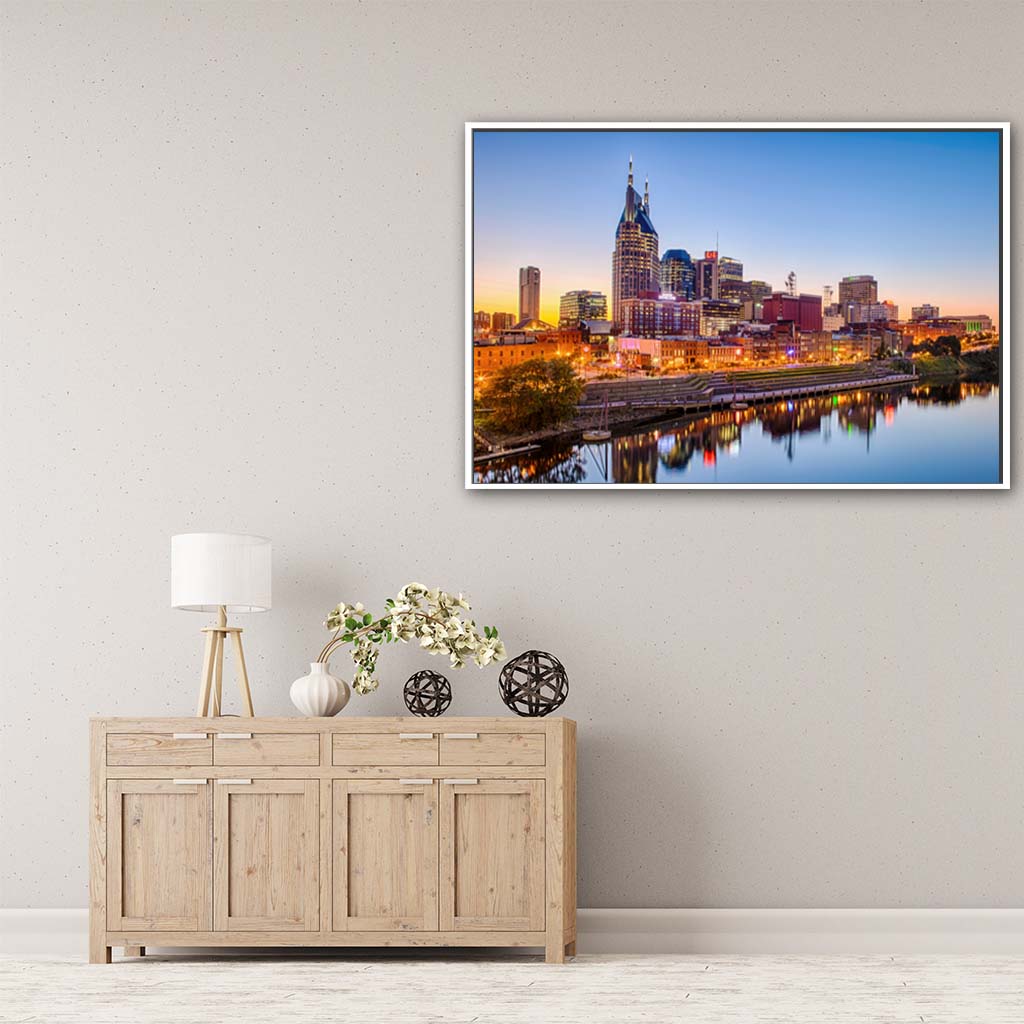 Nashville Skyline Canvas Wall Art Print - White Frame