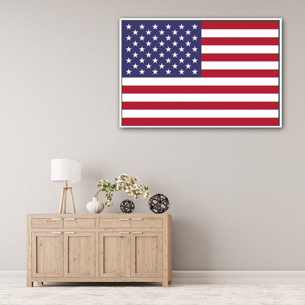 American Flag Silhouette Canvas Wall Art Print - Canvas White Frame