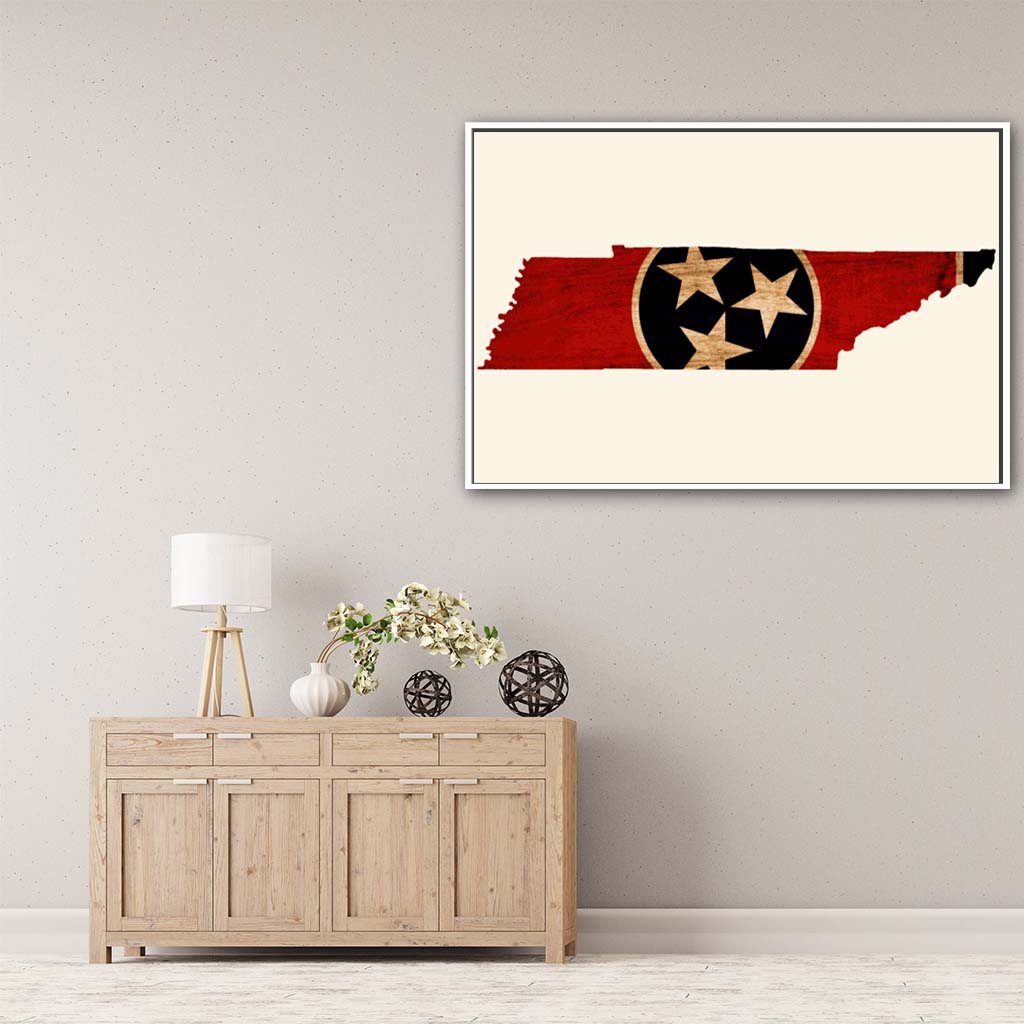 Rustic Tennessee Flag Silhouette Canvas Wall Art Print - Canvas White Frame