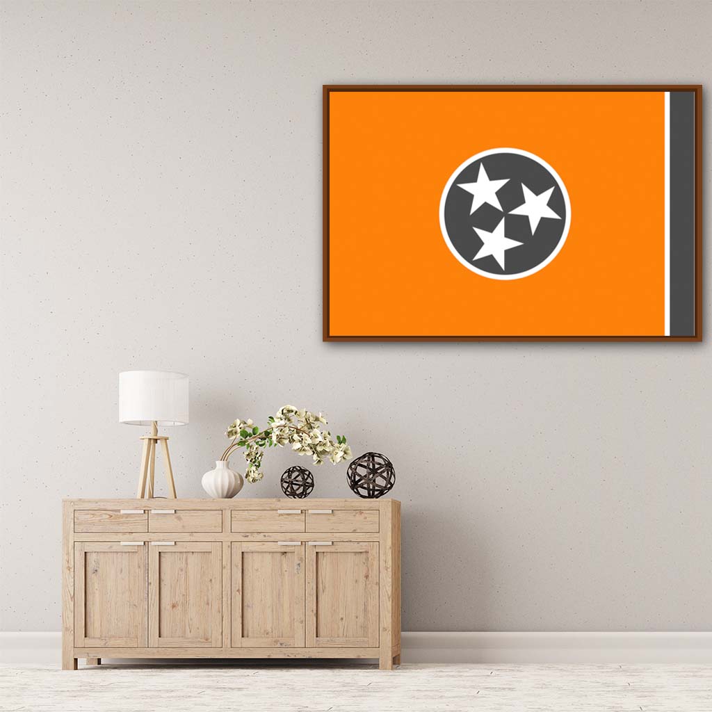 Orange & Gray Tennessee Canvas Flag Art Print - Canvas Pecan Frame