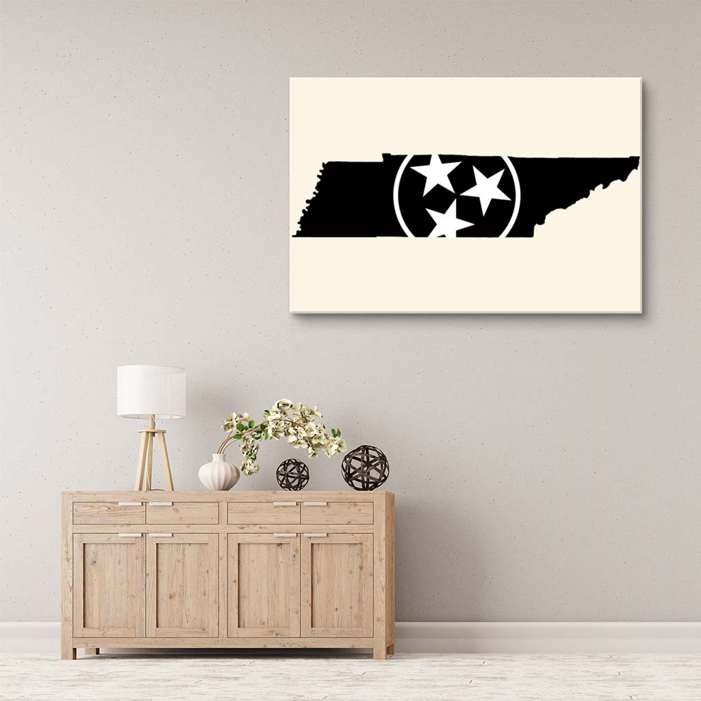 Black & White Tennessee Flag Silhouette Canvas Wall Art Print - Canvas Ready To Hang