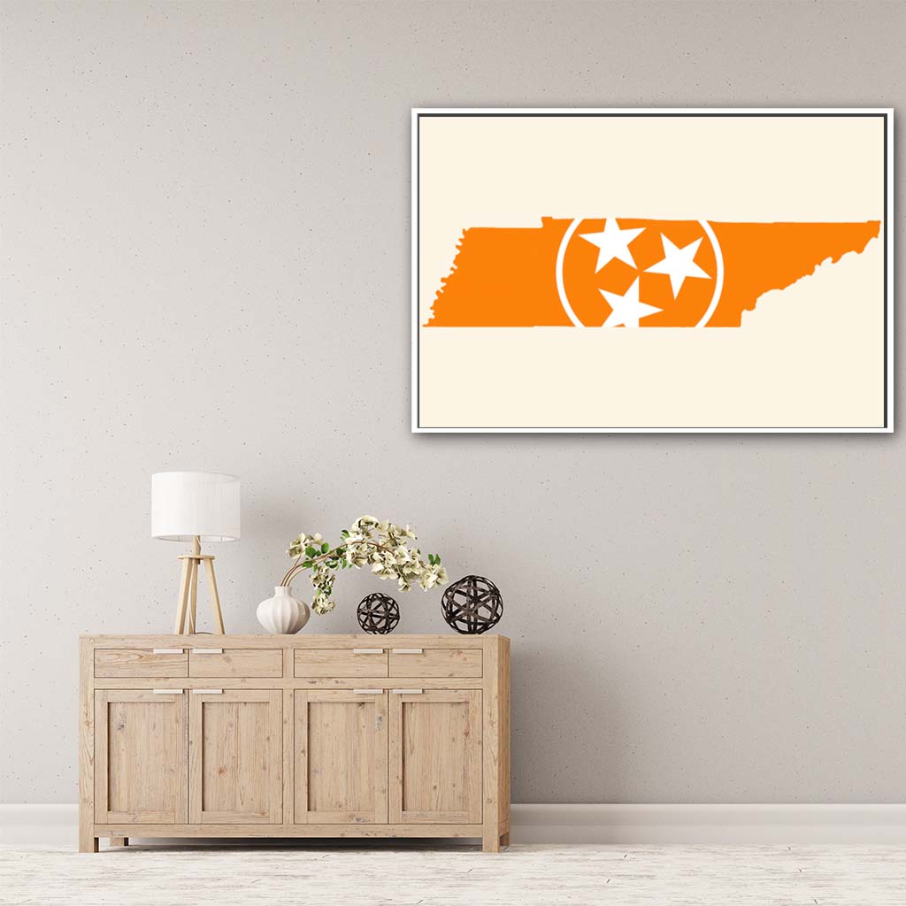 Orange & White Tennessee Flag Silhouette Canvas Wall Art Print - Canvas White Frame