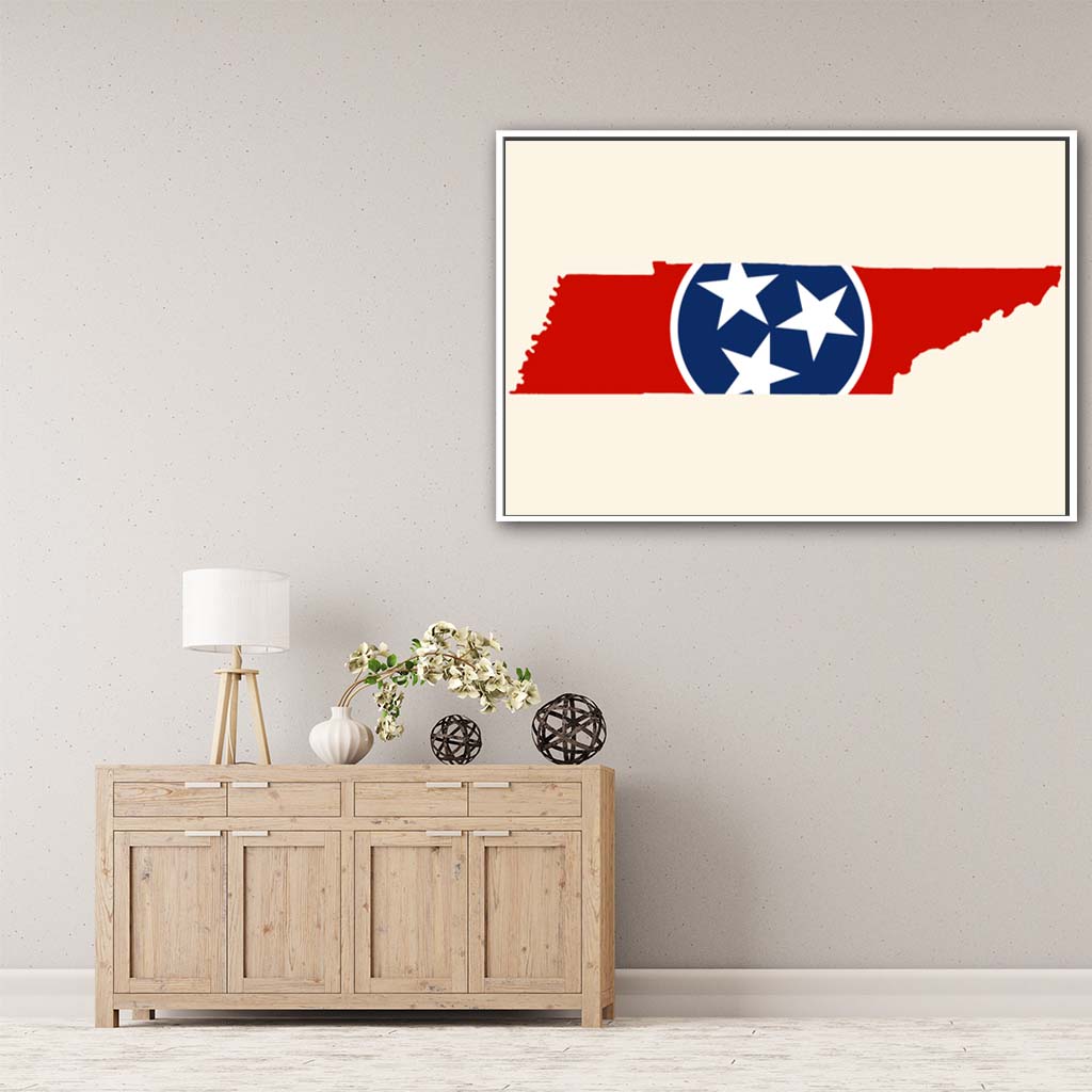 Tennessee Flag Silhouette Canvas Wall Art Print - Canvas White Frame
