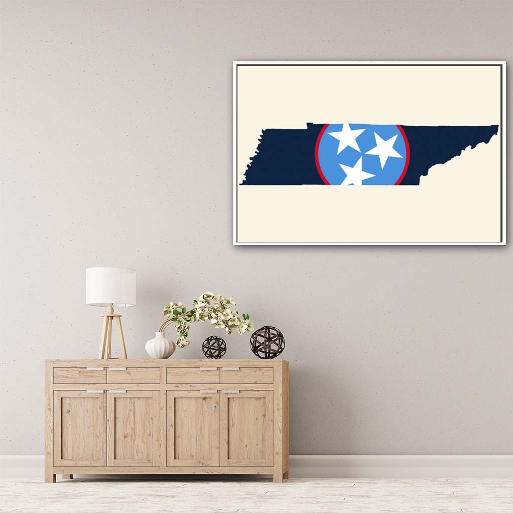 Navy & Teal Tennessee Flag Silhouette Canvas Wall Art Print - Canvas White Frame