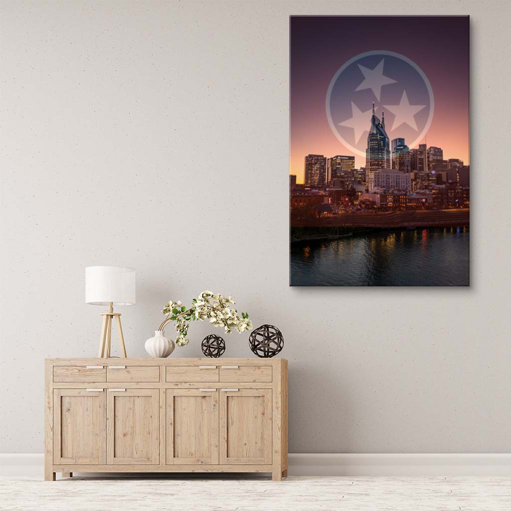 Nashville Skyline Tri Star Canvas Wall Art Print - Canvas Ready To Hang
