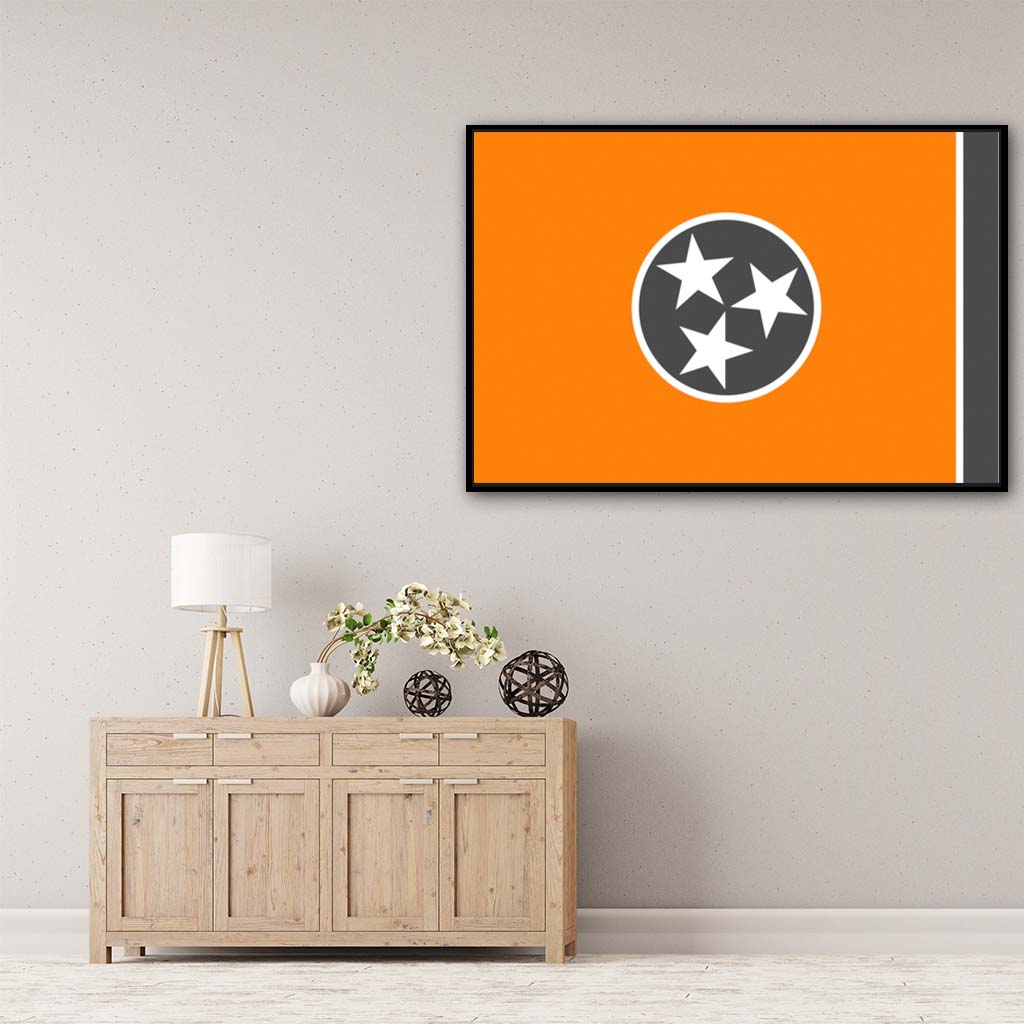 Orange & Gray Tennessee Canvas Flag Art Print - Canvas Black Frame