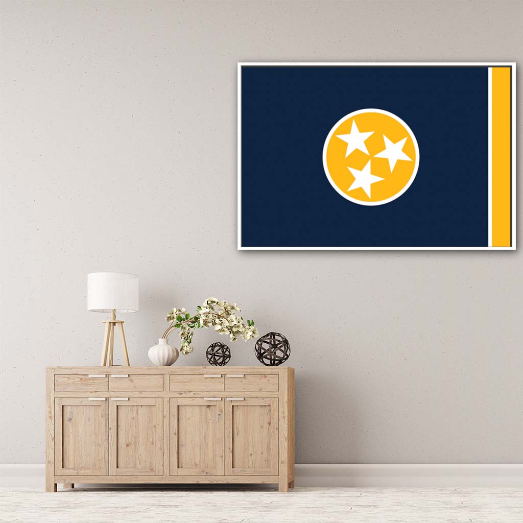 Navy & Gold Tennessee Canvas Flag Art Print - Canvas White Frame