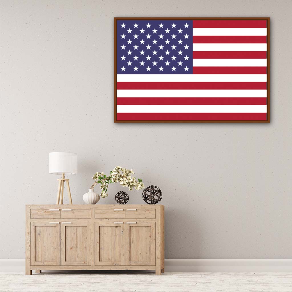 American Flag Canvas Wall Art Print - Canvas Pecan Frame