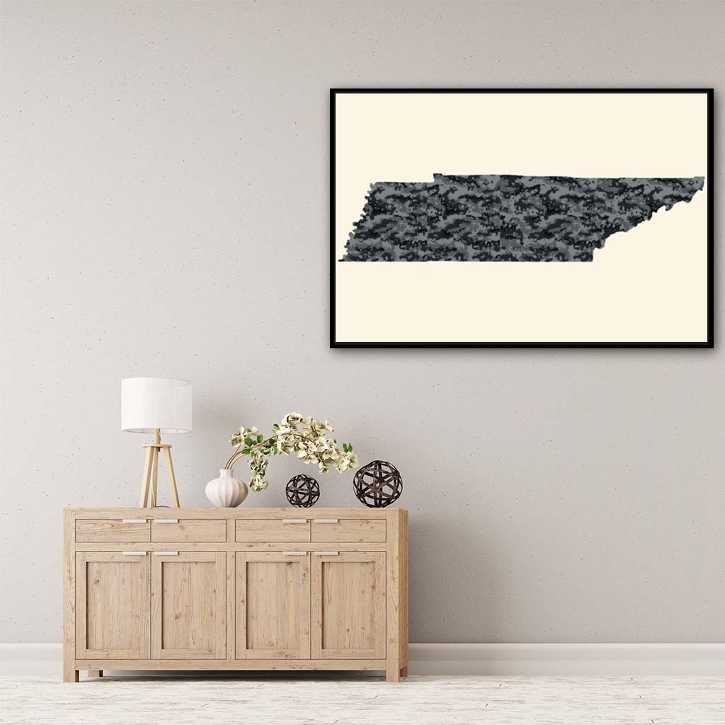 Tennessee Digital Camo Silhouette Canvas Wall Art Print - Canvas Black Frame