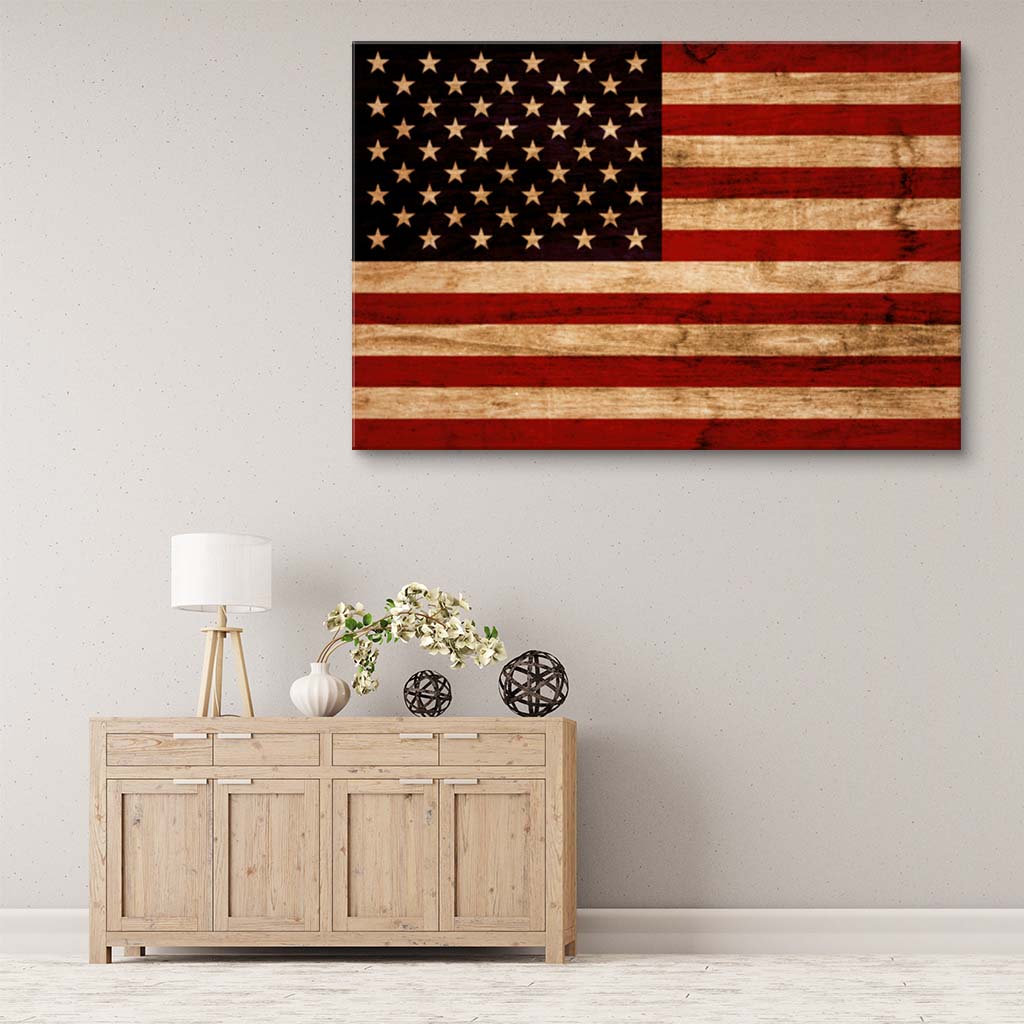 Rustic American Flag Silhouette Canvas Wall Art Print - Canvas Ready To Hang