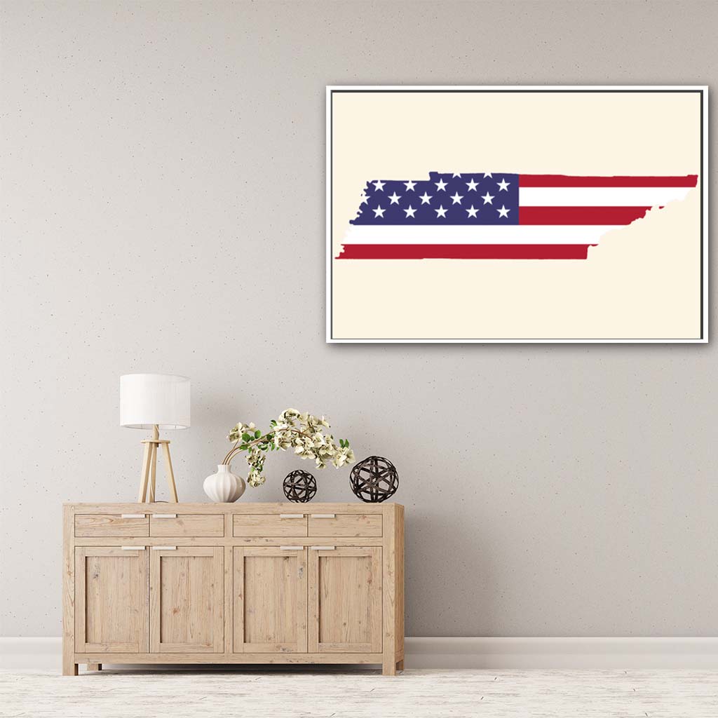 Tennessee American Flag Silhouette Canvas Wall Art Print - Canvas White Frame