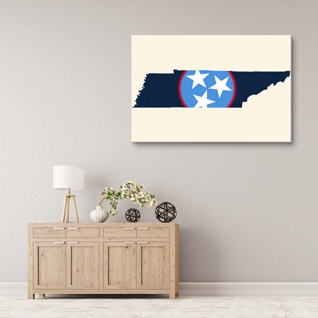 Navy & Teal Tennessee Flag Silhouette Canvas Wall Art Print - Canvas Ready To Hang