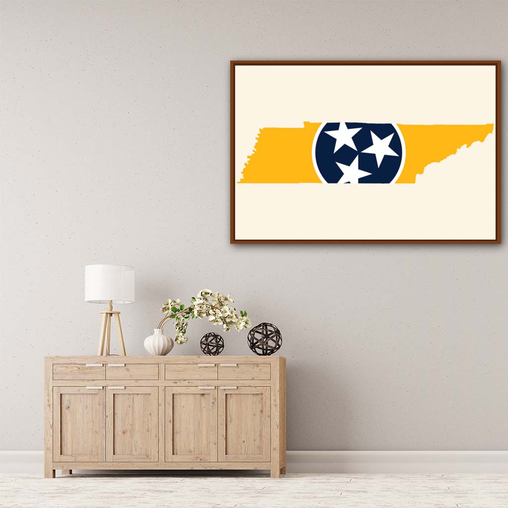 Navy & Gold Tennessee Flag Silhouette Canvas Wall Art Print - Canvas Pecan Frame