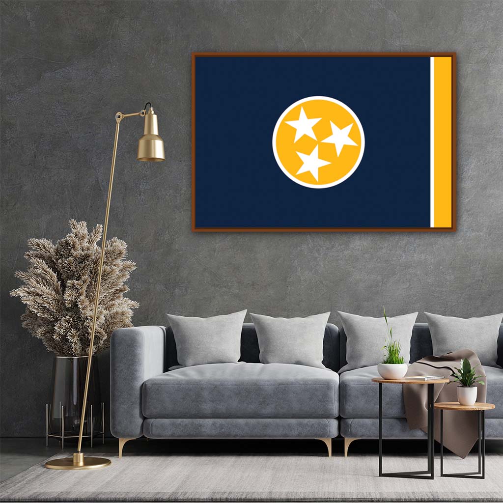 Navy & Gold Tennessee Canvas Flag Art Print - Canvas Pecan Frame