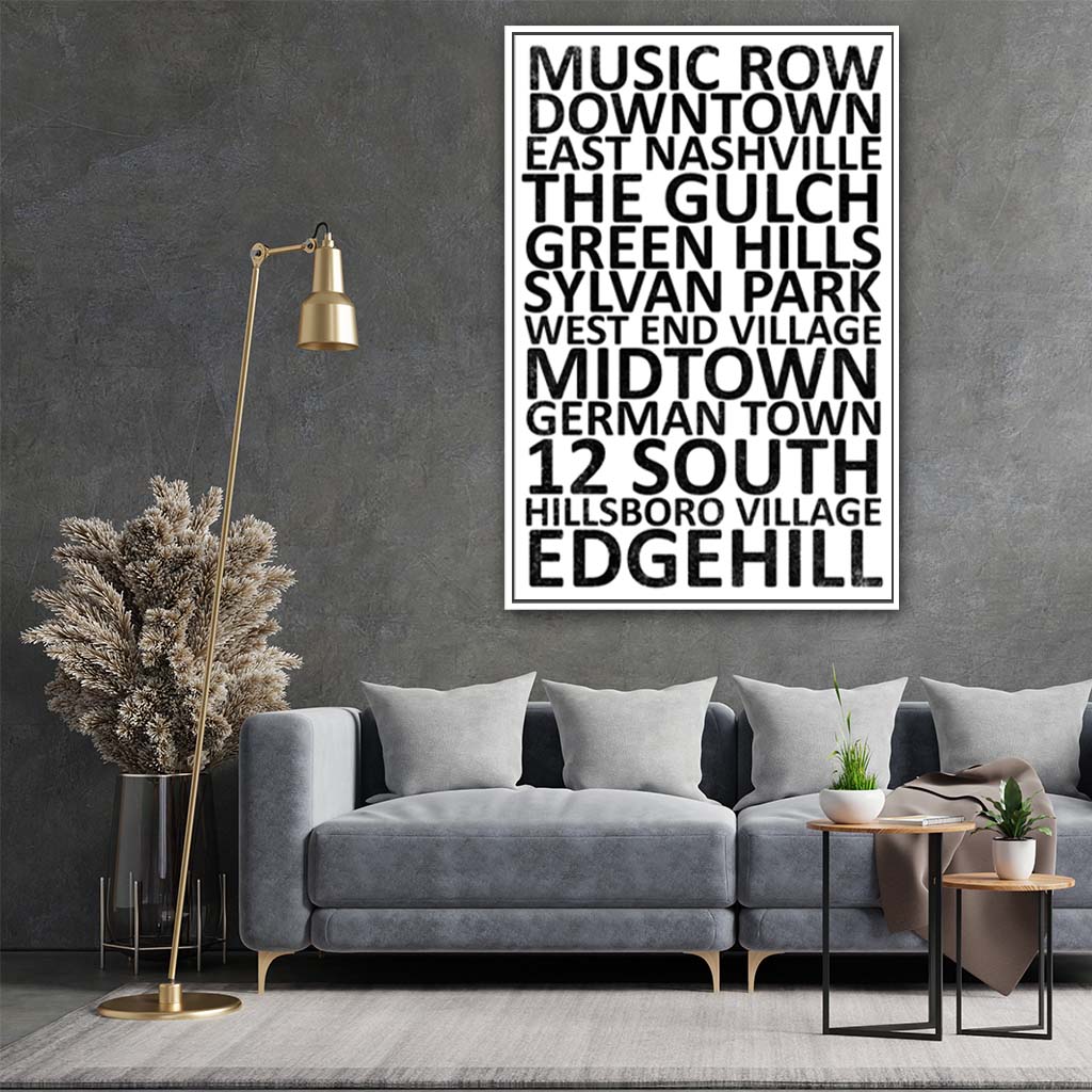 Nashville Neighborhood Canvas Wall Art Print - White Frame