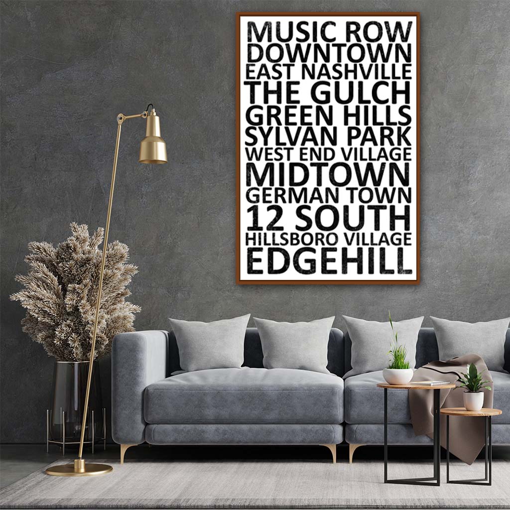 Nashville Neighborhood Canvas Wall Art Print - Pecan Frame