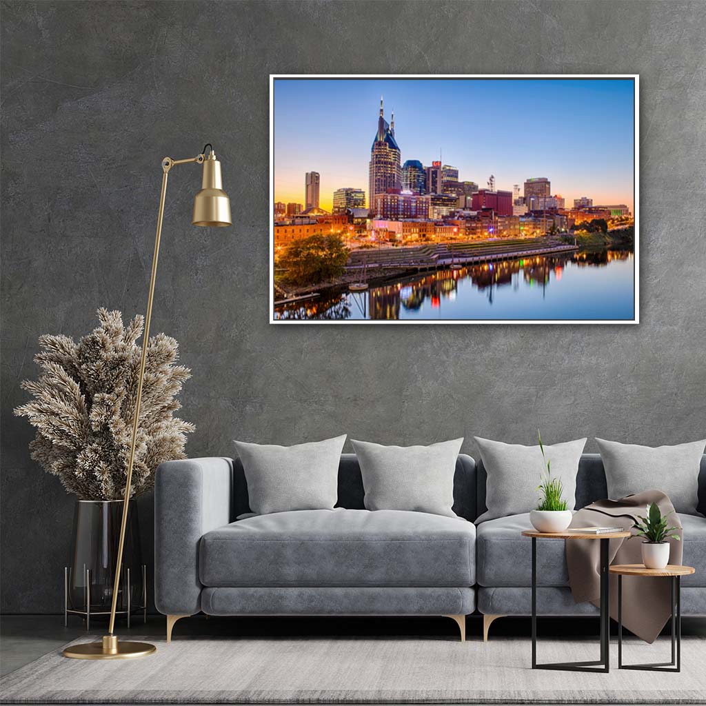 Nashville Skyline Canvas Wall Art Print - White Frame