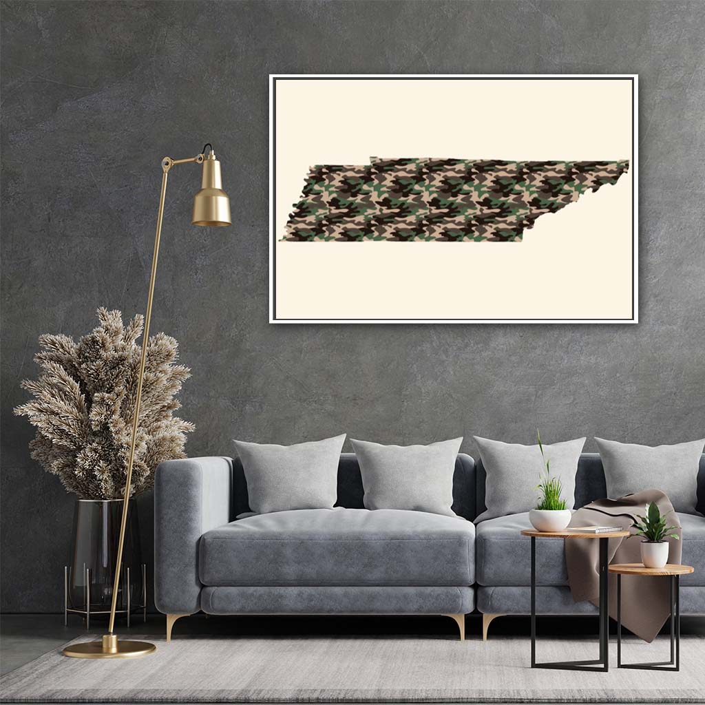 Tennessee Woodland Camo Silhouette Canvas Wall Art Print - Canvas White Frame