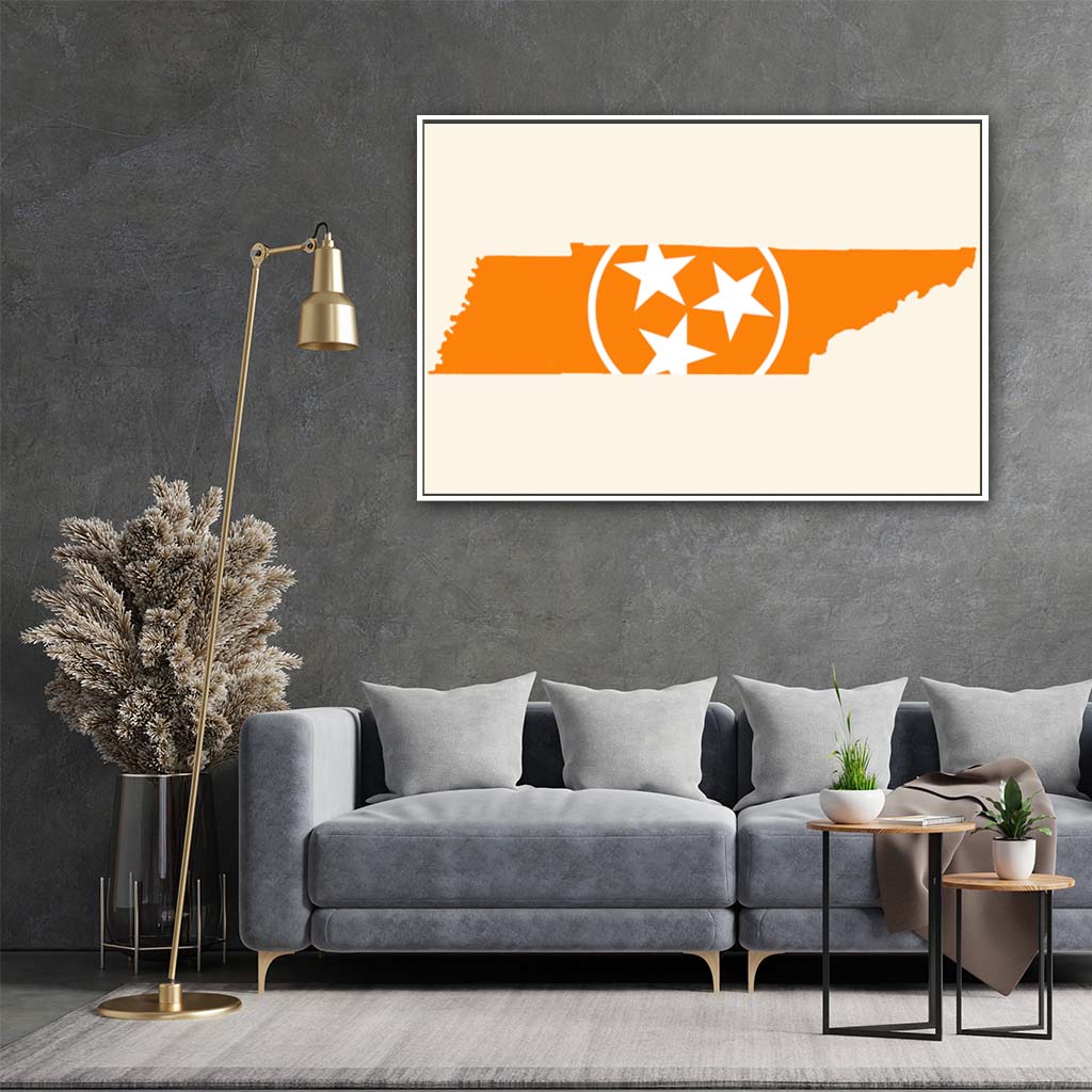Orange & White Tennessee Flag Silhouette Canvas Wall Art Print - Canvas White Frame