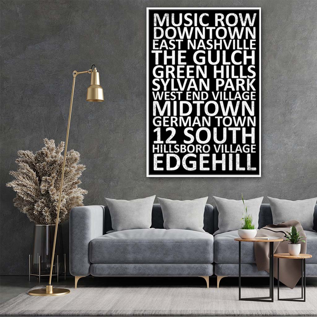 Nashville Neighborhood Canvas Wall Art Print - White Frame