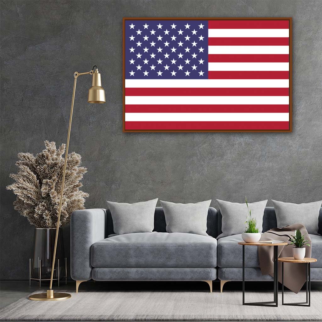 American Flag Canvas Wall Art Print - Canvas Pecan Frame