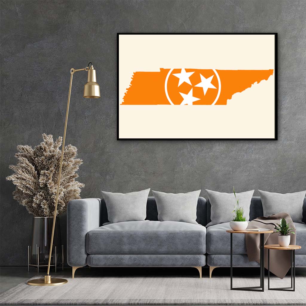 Orange & White Tennessee Flag Silhouette Canvas Wall Art Print - Canvas Black Frame