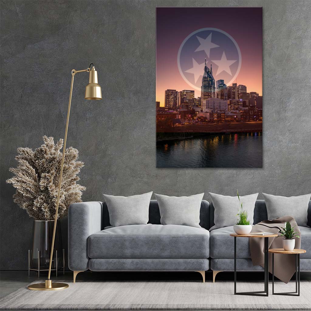 Nashville Skyline Tri Star Canvas Wall Art Print - Canvas Ready To Hang